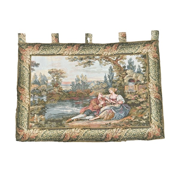 Vintage Woven French Tapestry Medeival Pictorial Romantic Home Tapestry 3x4 ft‎